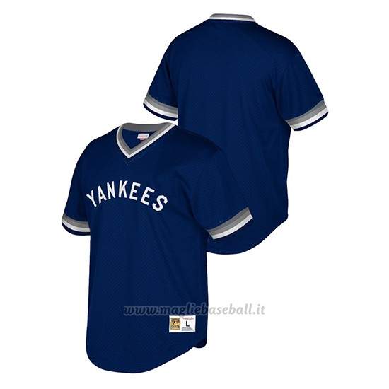 Maglia Baseball Uomo New York Yankees Cooperstown Collection Mesh Wordmark V-neck Blu